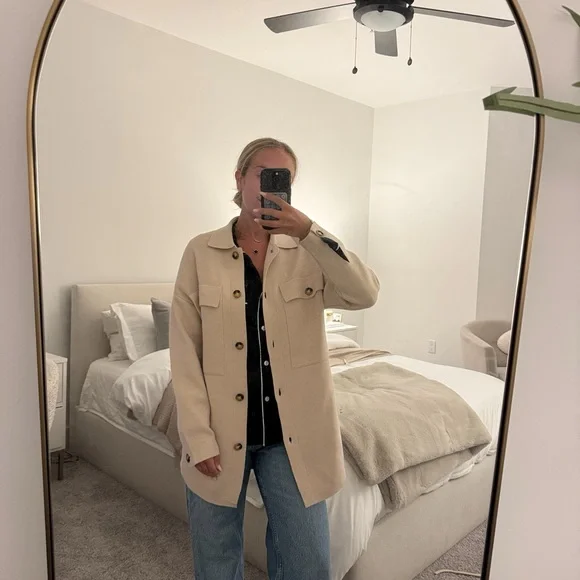 Women's Beige Button-Up Light Knit Sweater - Picture 7 of 7